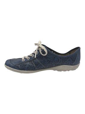 Remonte Shoes Women 12 Blue Leather Laser Cut Lace Up Comfort Casual Sneakers‎
